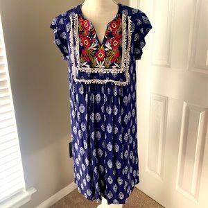Flutter Sleeve Dress With Embroidery -THML